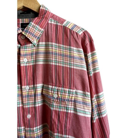 J. Crew Slim Size Large Red Green Plaid Button Down Collared Shirt 100% Cotton - Picture 4 of 6